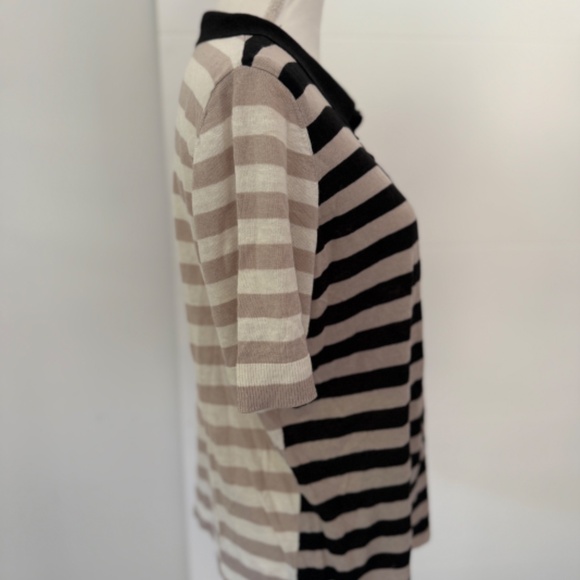 AKRIS Punto Striped Linen Collard Polo Short Sleeve Top - Picture 5 of 10